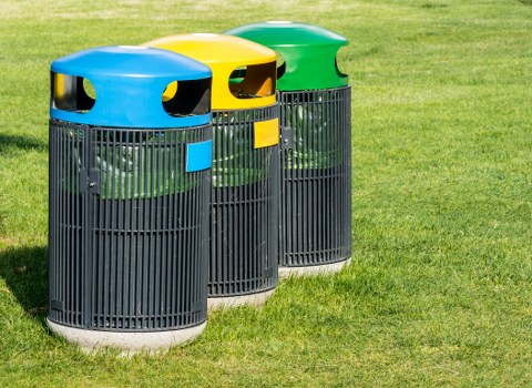 Portable waste disposal unit at a Mill Hill construction site